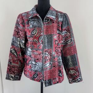 Christopher & Banks Red and Black Paisley Bomber Jacket